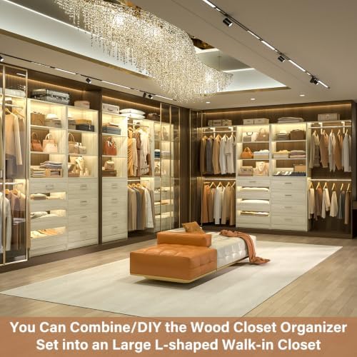Aheaplus Closet System, Wood Closet Organizer System with 8 Drawers &4 Rods