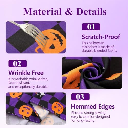 Halloween Pumpkin Checkerboard Rectangle Kitchen Tablecloth 60x120 Inch