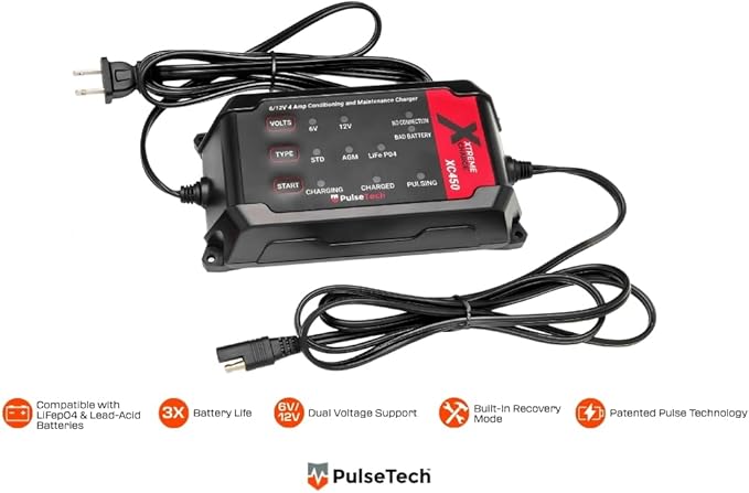 PulseTech XC450 Xtreme Charge 4 AMP Smart Battery Charger Maintainer, Trickle