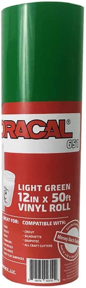 12.125" x 50ft Roll of Oracal 651 Light Green Craft Vinyl - On a 2.5&quo...