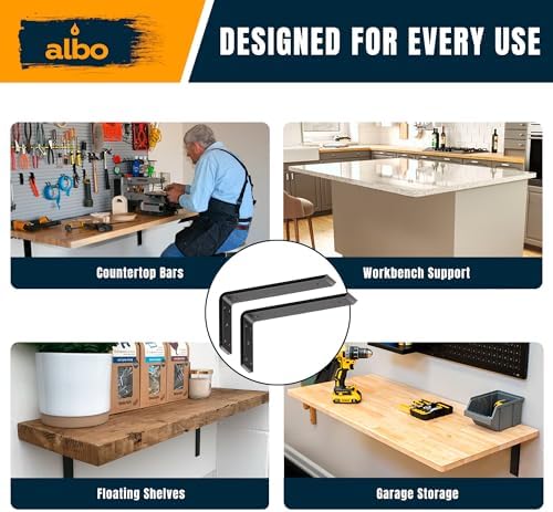 ALBO 16 Inch Countertop Brackets, 2 Pack Heavy Duty Steel L Brackets, Black