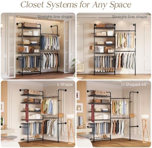 Closet Organizers Wall Mounted Closet System, 2-Row Heavy Duty Garment Clothe...