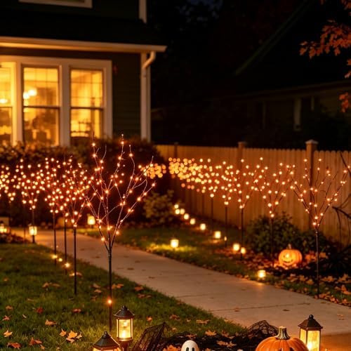 Hairui Lighted Halloween Tree Branches with Timer 32IN 100L Orange Fairy Ligh...