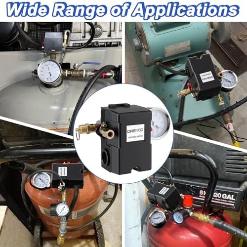 Dreyoo Air Compressor Pressure Switch, 135-175 PSI, 4 Port Plug Fitting Kit