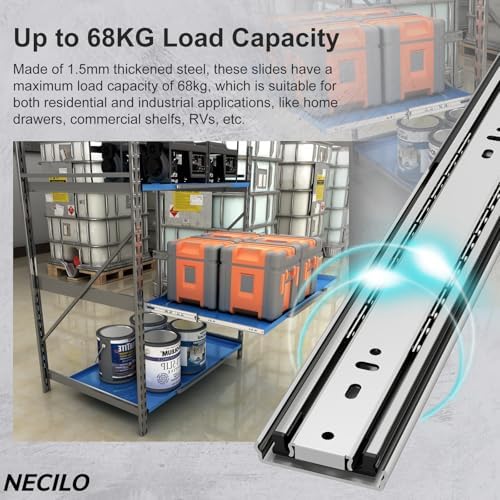 NECILO 24 Inch Heavy Duty Drawer Slides 150LB Side Mount Full Extension
