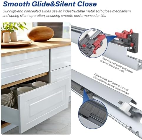 1 Pair 2 Pcs Concealed Soft Close Undermount Drawer Slides 12 Inch