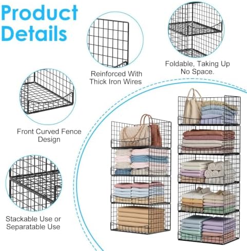 Hongtamoya 4-Tier Closet Organizers and Storage Basket, Wider Foldable Closet...