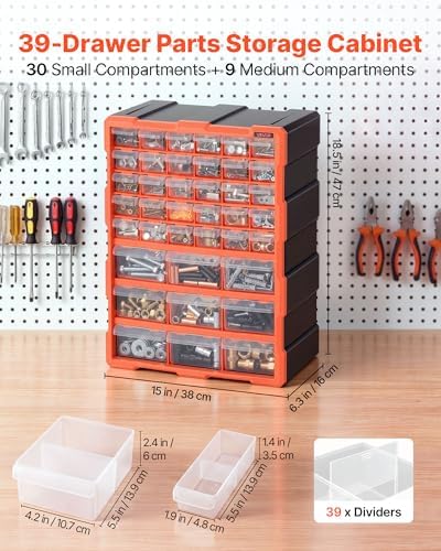 VEVOR 39-Drawer Storage Organizer, Plastic, Drawer Storage Cabinet for Garage...