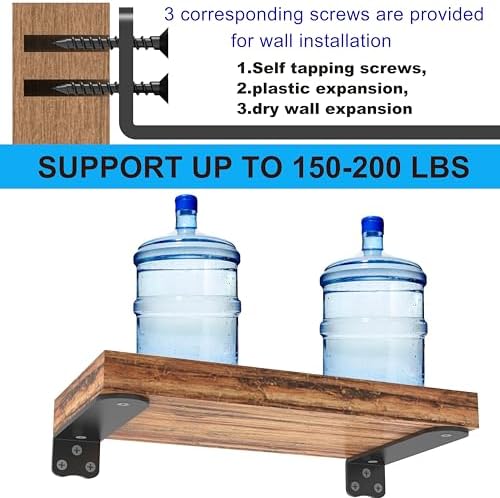10Inch Black Heavy Duty Floating Shelf Bracket 6 Pack 3-Hole Mount