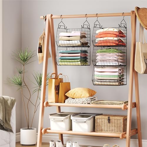 X-cosrack 5 Tier Closet Hanging Organizer, Clothes Hanging Shelves with 4 Han...
