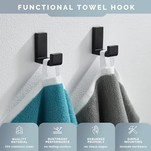 Angle Simple Towel Hooks for Bathrooms Matte Black, 4 Pack Robe Coat Holder