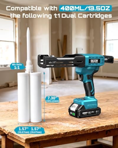 SEESII Electric Dual Cartridge Epoxy Gun 400ML (1:1) with 2 Batteries
