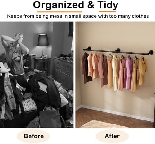 Wall Mounted Clothes Rack, 60in Industrial Pipe Clothing Rack for Hanging Clo...