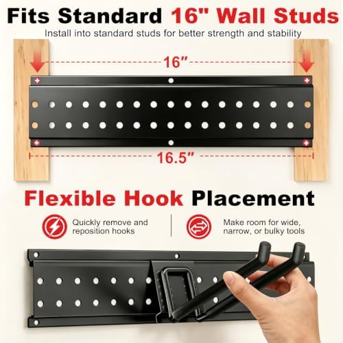 Garage Tool Organizer Wall Mount 49.5 inches with 10 Adjustable Heavy-Duty Ho...