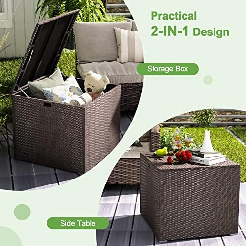HAPPYGRILL Outdoor Storage Deck Box, 72 Gallon Square Wicker Patio Rattan Sto...