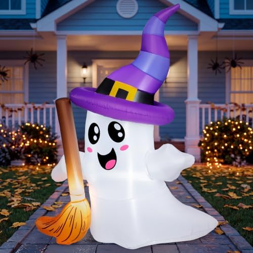 JOYIN Halloween Inflatables Ghost Outdoor Decorations, Cute Blow Up Ghost Hol...