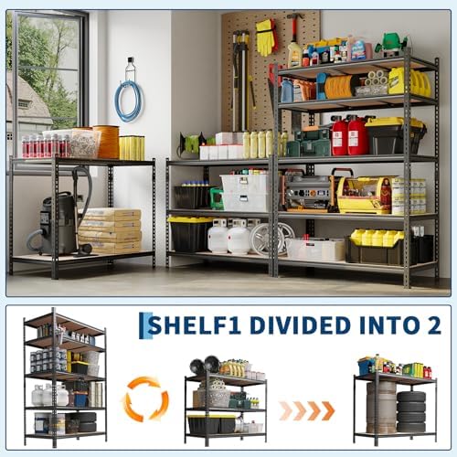 Garvee Storage Shelves 5 Tier Garage Shelving Heavy Duty Adjustable Metal She...