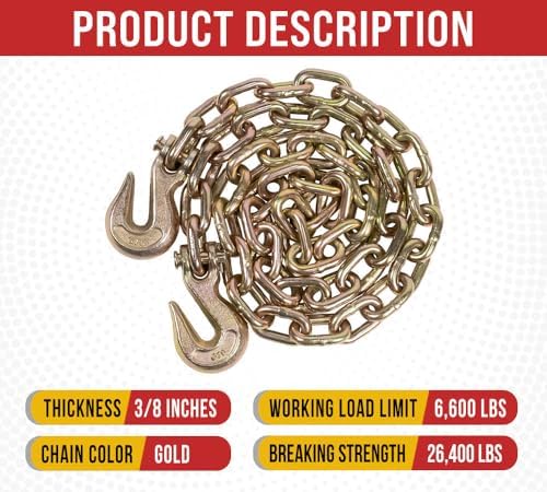 Mytee Products 3/8 Inch x 6 FT Grade 70 Binder Chain with Clevis Grab Hooks -...