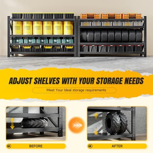 MIIIKO 75" W Metal Garage Storage Shelving Unit,9000LBS Heavy Duty Stora...