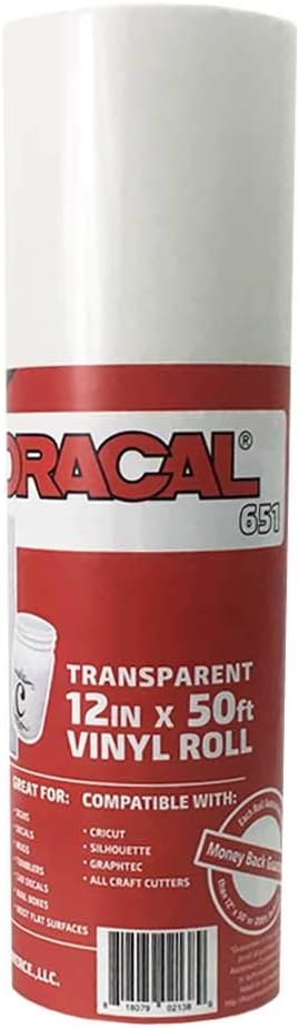 12.125" x 50' Roll of Oracal 651 Transparent Adhesive Craft Vinyl fo...