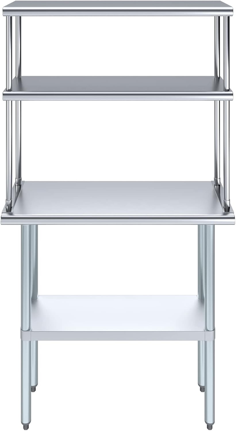 AmGood 36 x 14 in. Stainless Steel Work Table with 12 in. Double Overshelf