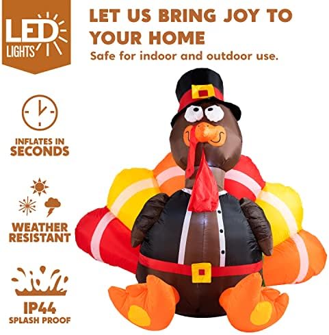 Joiedomi 6 FT Thanksgiving Inflatable Turkey Decorations, LED Light Up Turkey...