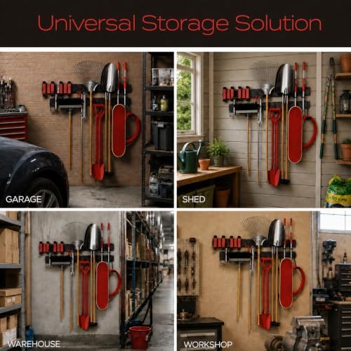 VAULTON 96" Garage Wall Organizer, Metal Tool Rack, 4 Rails 11 Hooks