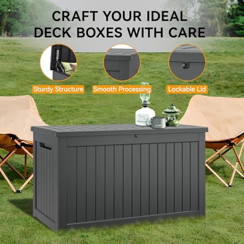 300 Gal Deck Box,Outdoor Storage Box Waterproof Lockable,Gas Lift,Black