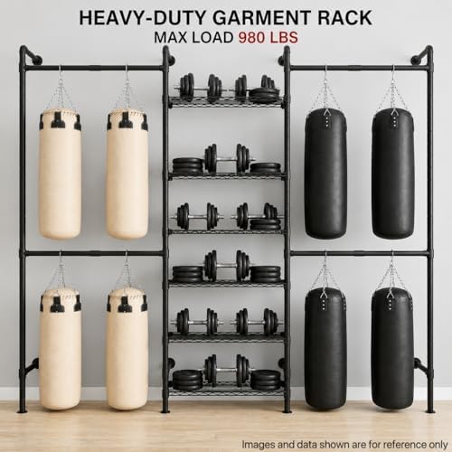 F3 Wall Mounted Closet System, Industrial Pipe Clothing Rack for Hanging Clot...