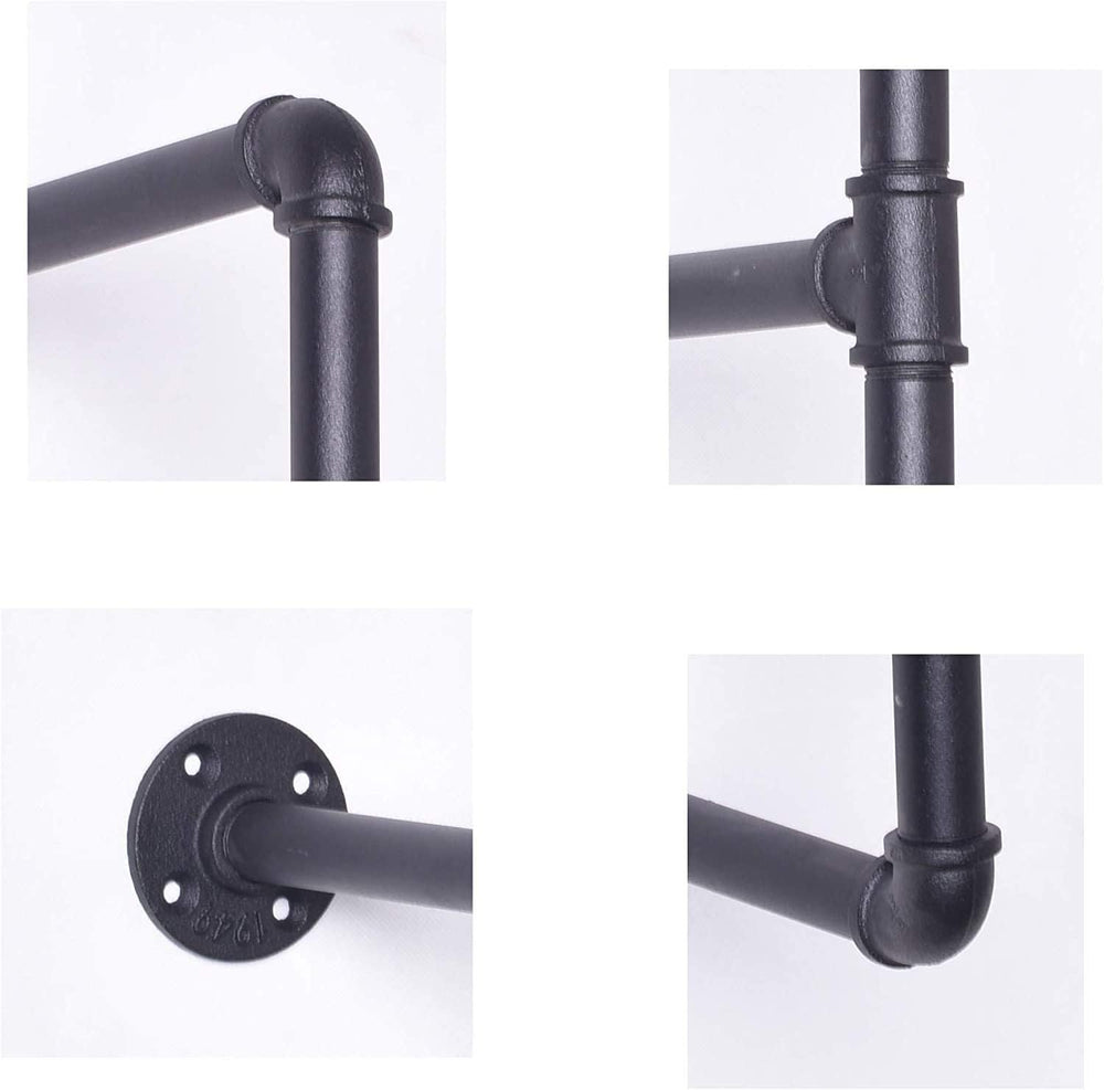 DIY Industrial Black Pipe Bookshelf Wall Ceiling Mounted Open Bookshelf Parts...