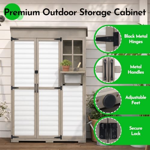 Large Outdoor Storage Cabinet with Dual-Zone Shelves, Garden Shed