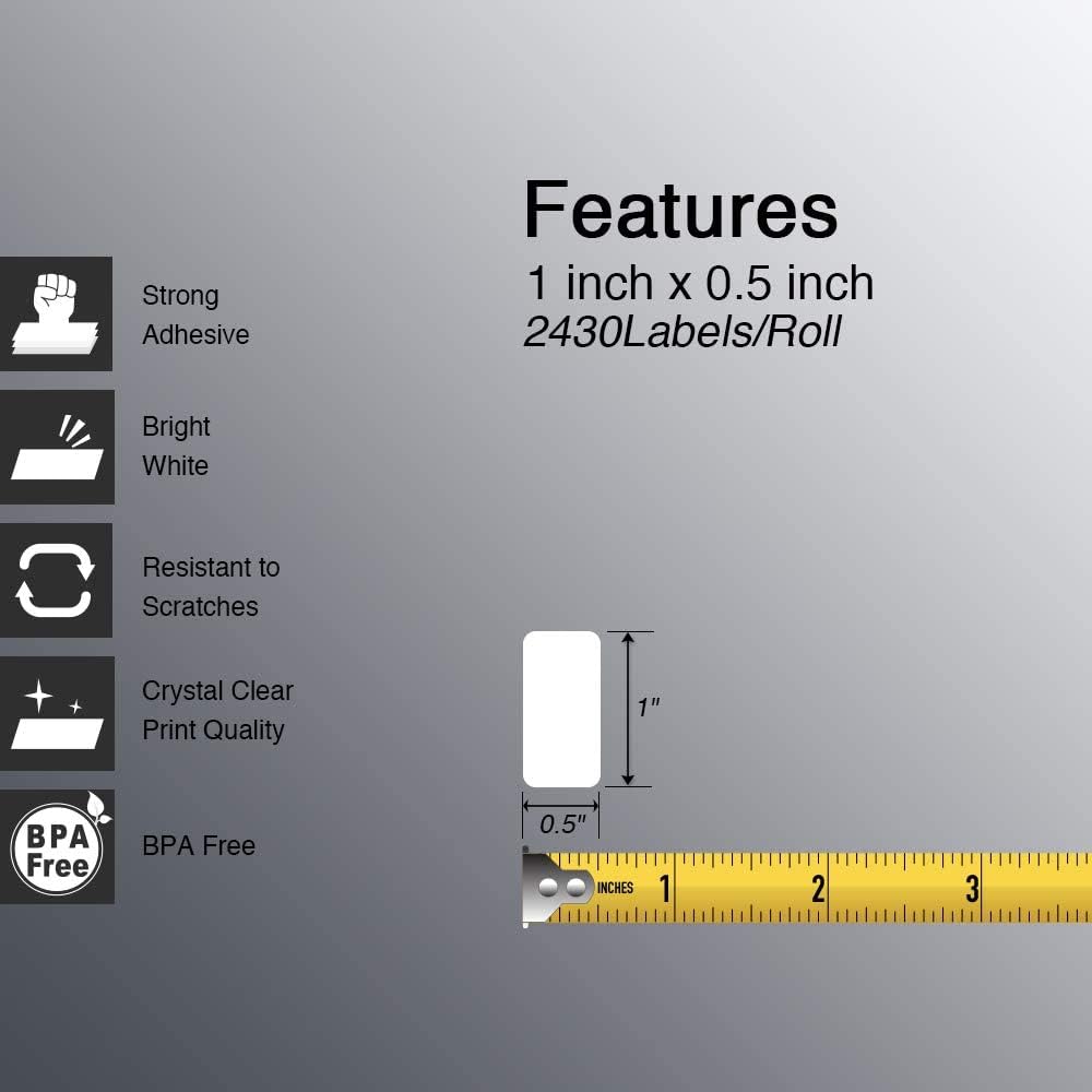 BETCKEY - 1" x 0.5" (25 mm x 13 mm) Thermal Labels, [10 Roll/24300 ...