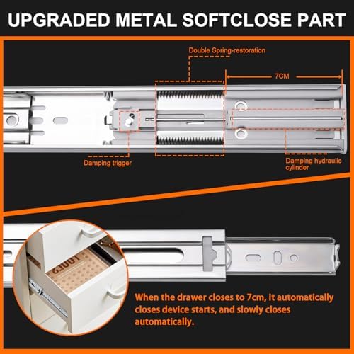 22 inch Drawer Slides 4 Pairs (8pcs) Soft Close 3 fold Full Extension Side Mo...
