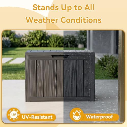 50 Gallon Outdoor & Indoor Deck Storage Box, Waterproof Lockable Patio St...