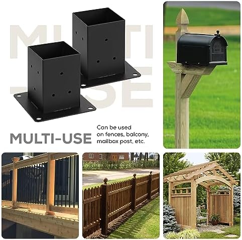 4x4 Deck Post Base Bolt Down Anchor for Concrete (Black, Set 4)