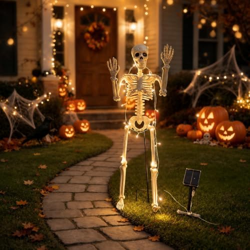 36" Solar Halloween Skeleton Decorations with Metal Stake & Warm Lights
