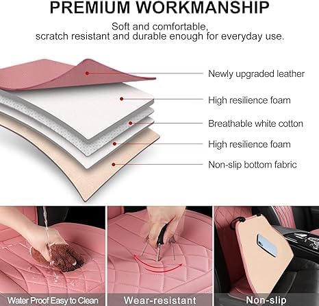 Front Car Seat Covers - Leather Seat Covers with Storage Pocket and Two Belt ...