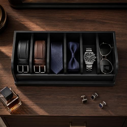 MinBoo Bamboo Belt Organizer Box,6 Grids Belt Rack for Closet and Drawer, Bel...