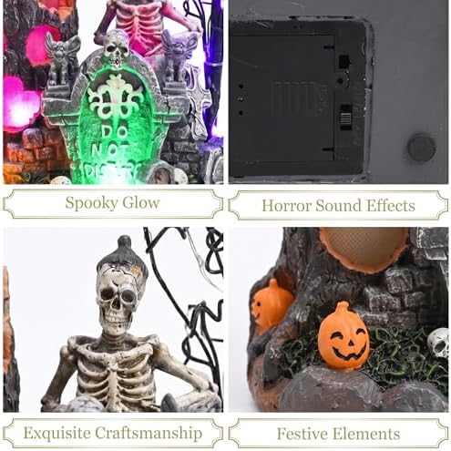 Valery Madelyn Halloween Decorations, Lighted Halloween Village with Music an...
