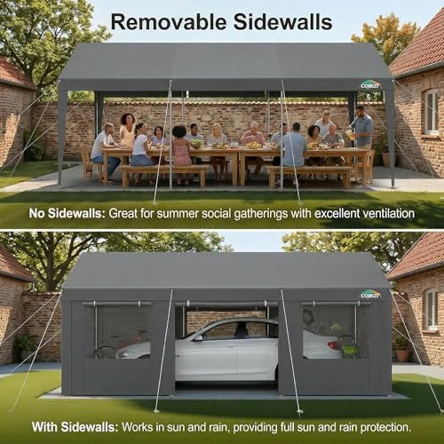 COBIZI 12x20 FT Heavy Duty Carport with Galvanized Frame, Gray