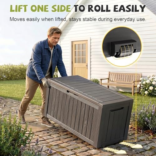 Outdoor Waterproof Resin Storage Deck Box Lockable Outside Bench UV Resistant...