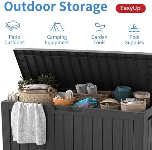 EasyUp Outdoor Storage Box 100 Gallon Waterproof Resin Deck Boxes Black