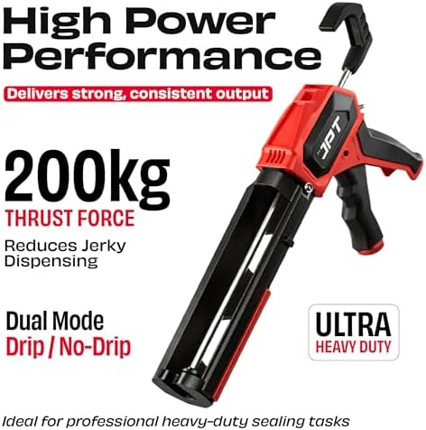 JPT Caulking Gun, 440 lbs High Thrust, 10 oz, 12:1-24:1 Adjustable Ratio,