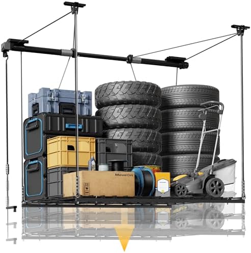 FLEXIMOUNTS Garage Ceiling Lifting Storage Rack, 4x4 Ft Heavy-Duty Metal Fram...
