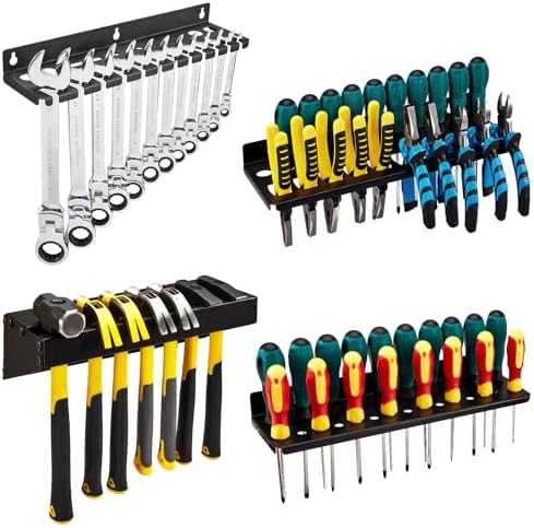 4Pcs Wall Mount Tool Organizer Set,Include Screwdriver Organizer,9mm-24mm Wre...