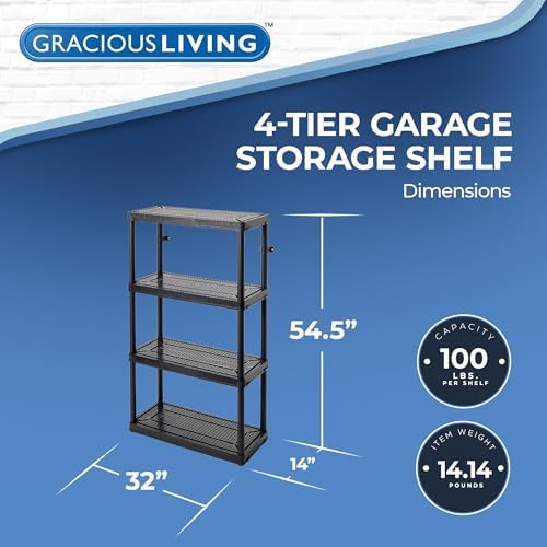 Gracious Living 4 Shelf Fixed Height Ventilated Medium Duty Storage Unit 14 x...