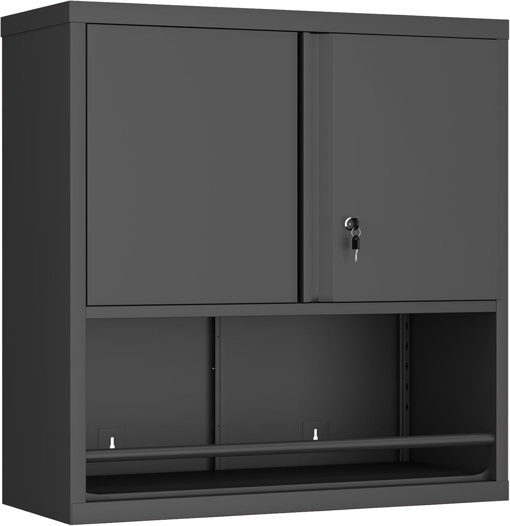 Locking Metal Garage Wall Cabinet with Doors and Shelf