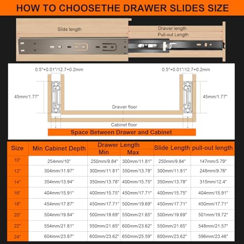 14 inch Drawer Slides 6 Pairs (12pcs) Soft Close 3 fold Full Extension Side M...