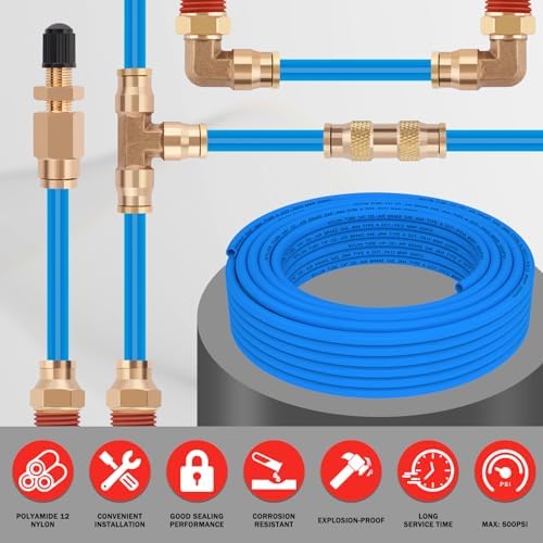 CheeMuii 37Pcs 1/4 Brass DOT Air Line Fittings with 100FT 1/4" DOT Air Line