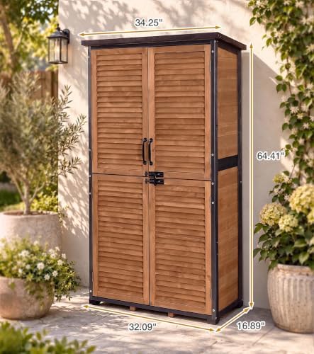 Outdoor Storage Cabinet Waterproof with Metal Frame and Adjustable Shelves
